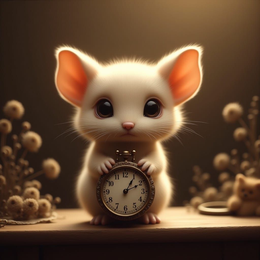 Whimsical Creature Holding Antique Clock