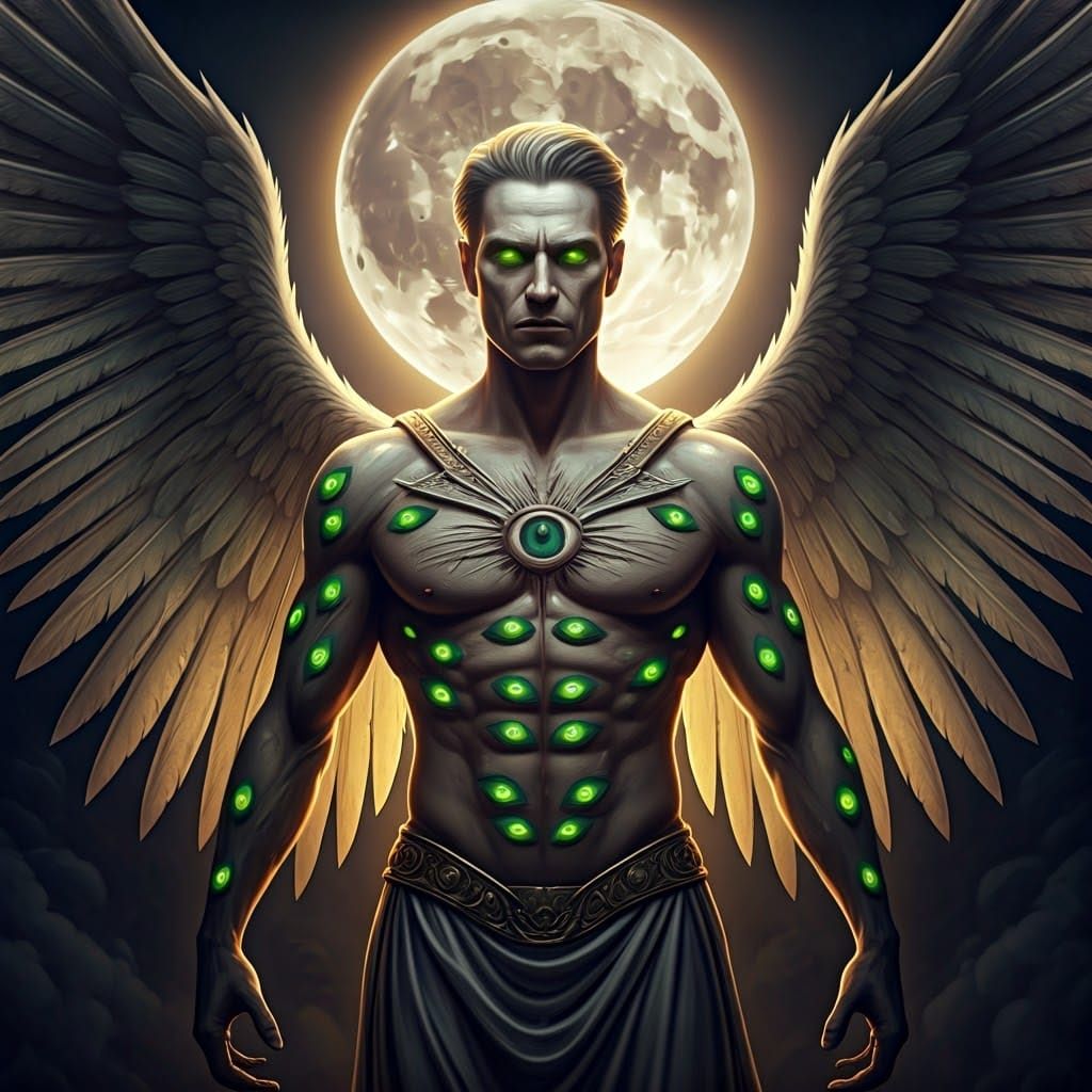 Supernatural Angel of Crimson Moonlight in Glossy Gold Toga