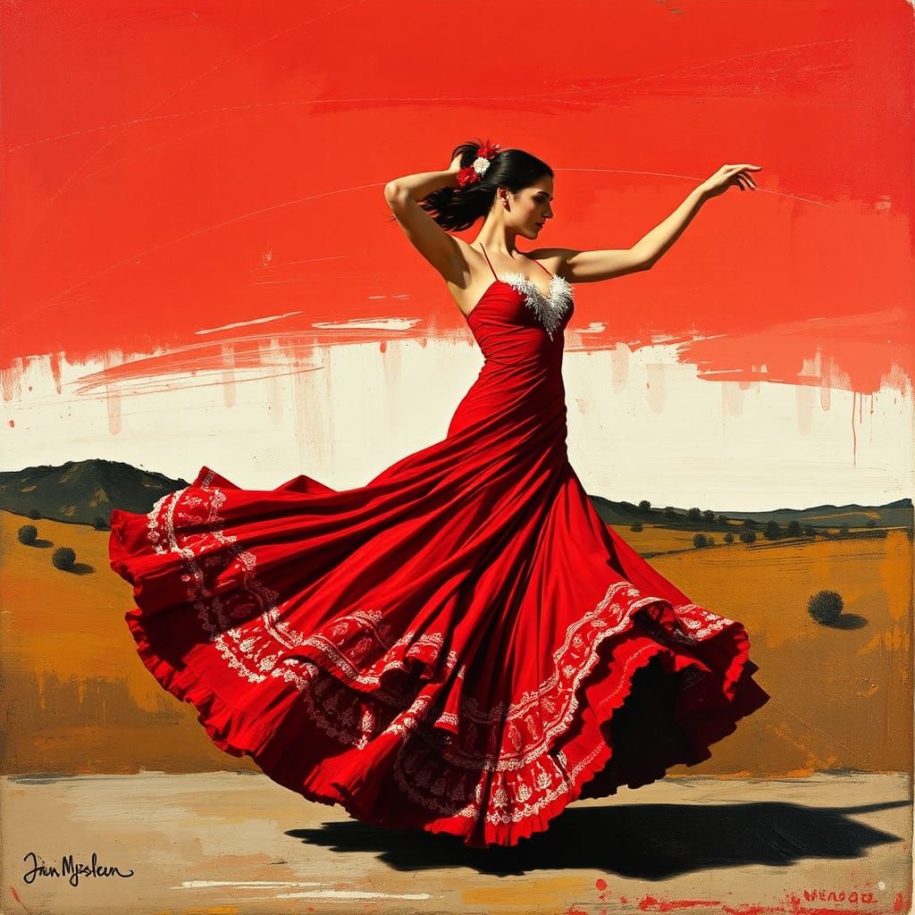 Dynamic Flamenco Dancer in Impasto Style
