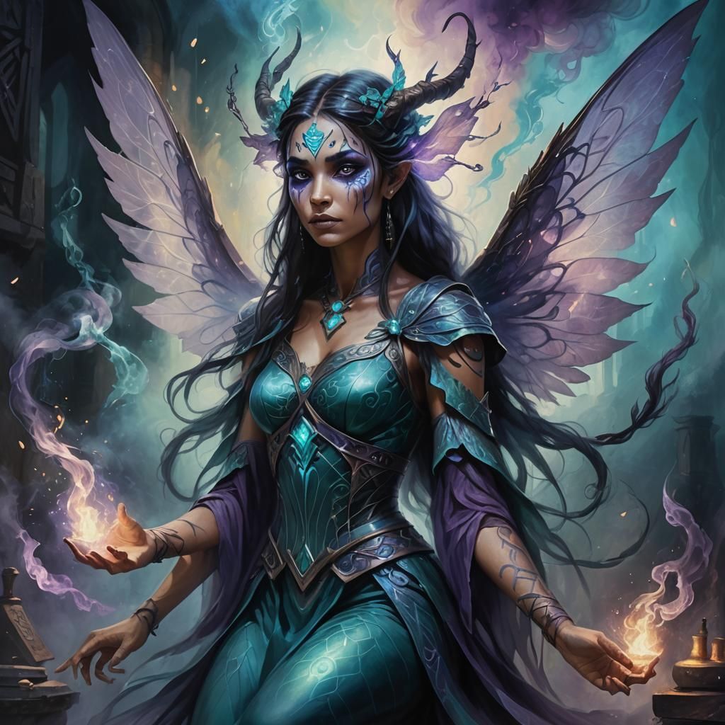 Faerie Seer in Mystical Laboratory, Dark Fantasy Illustratio...