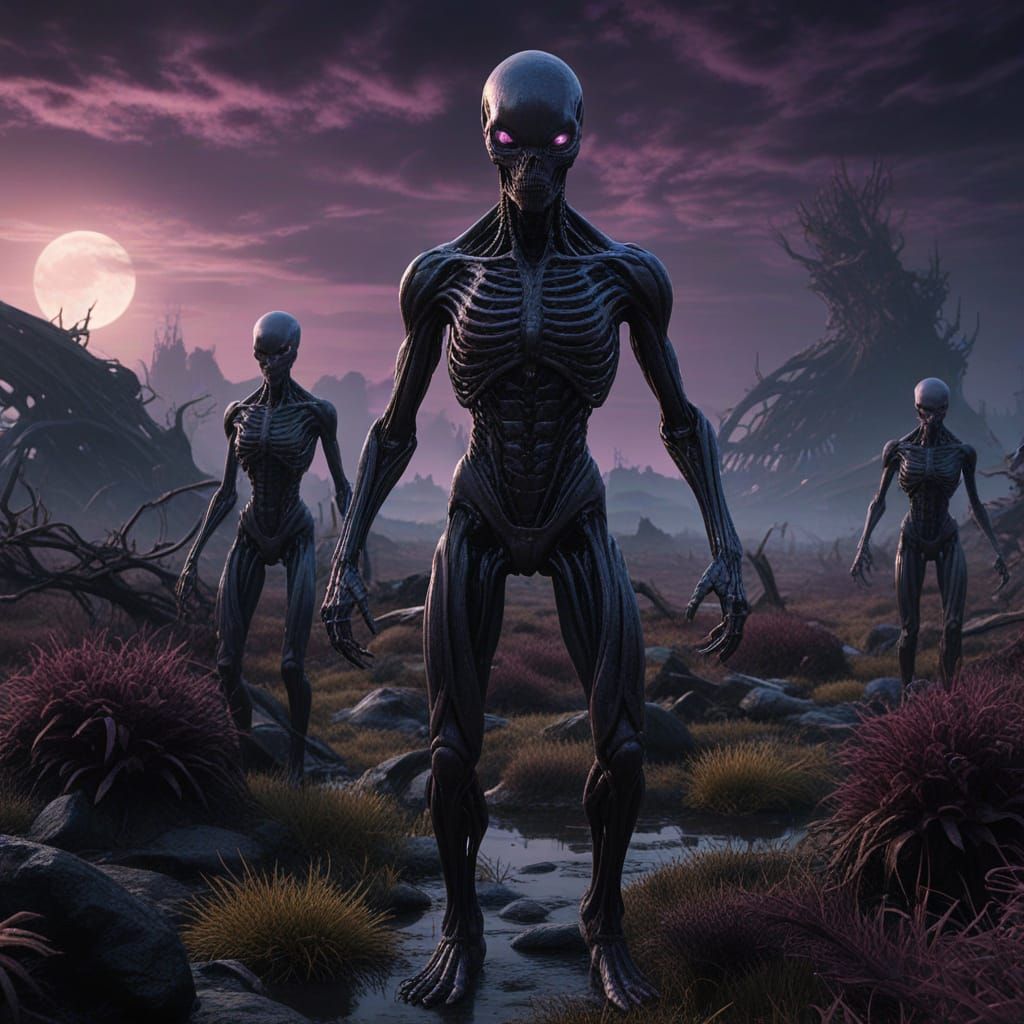 Cyberpunk Horror Planet: Dark, Swirling Mists and Lurking Bi...