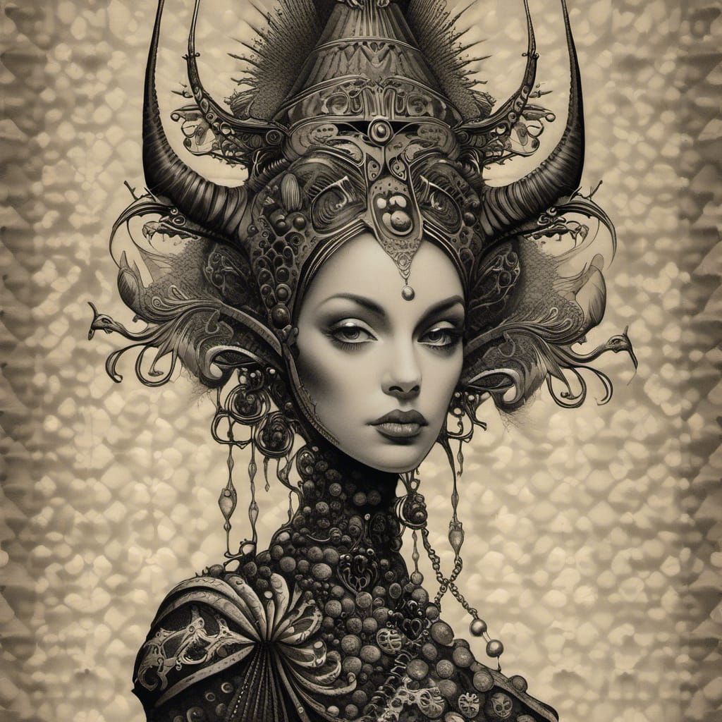 Whimsical Witch Portrait in Ink Drawing Style