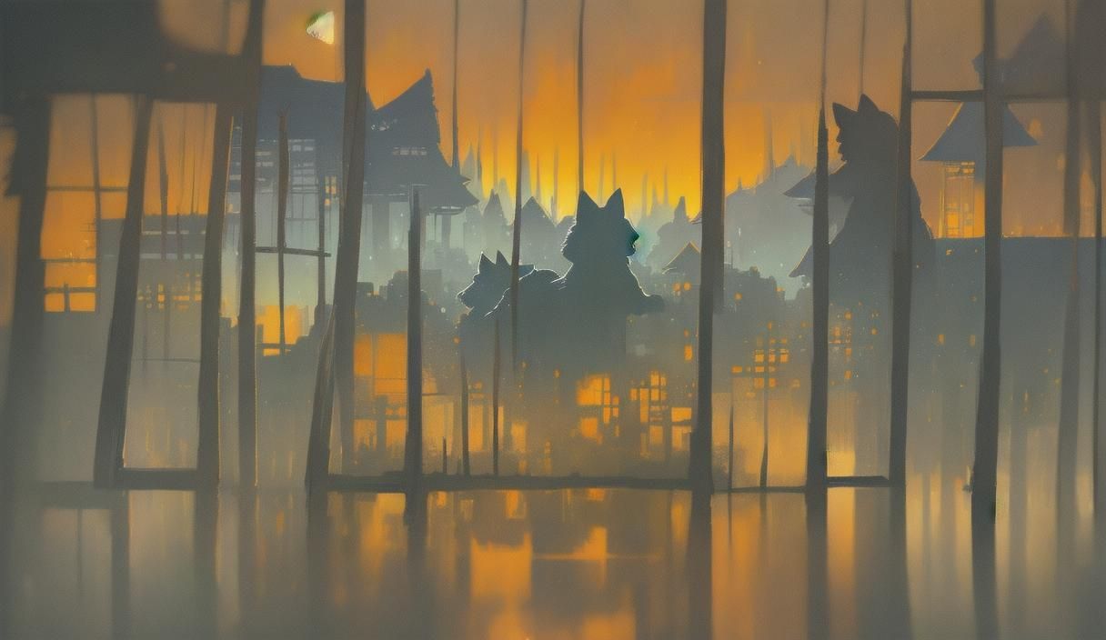 Surreal Cat's Gaze: Old Japan Through a Window