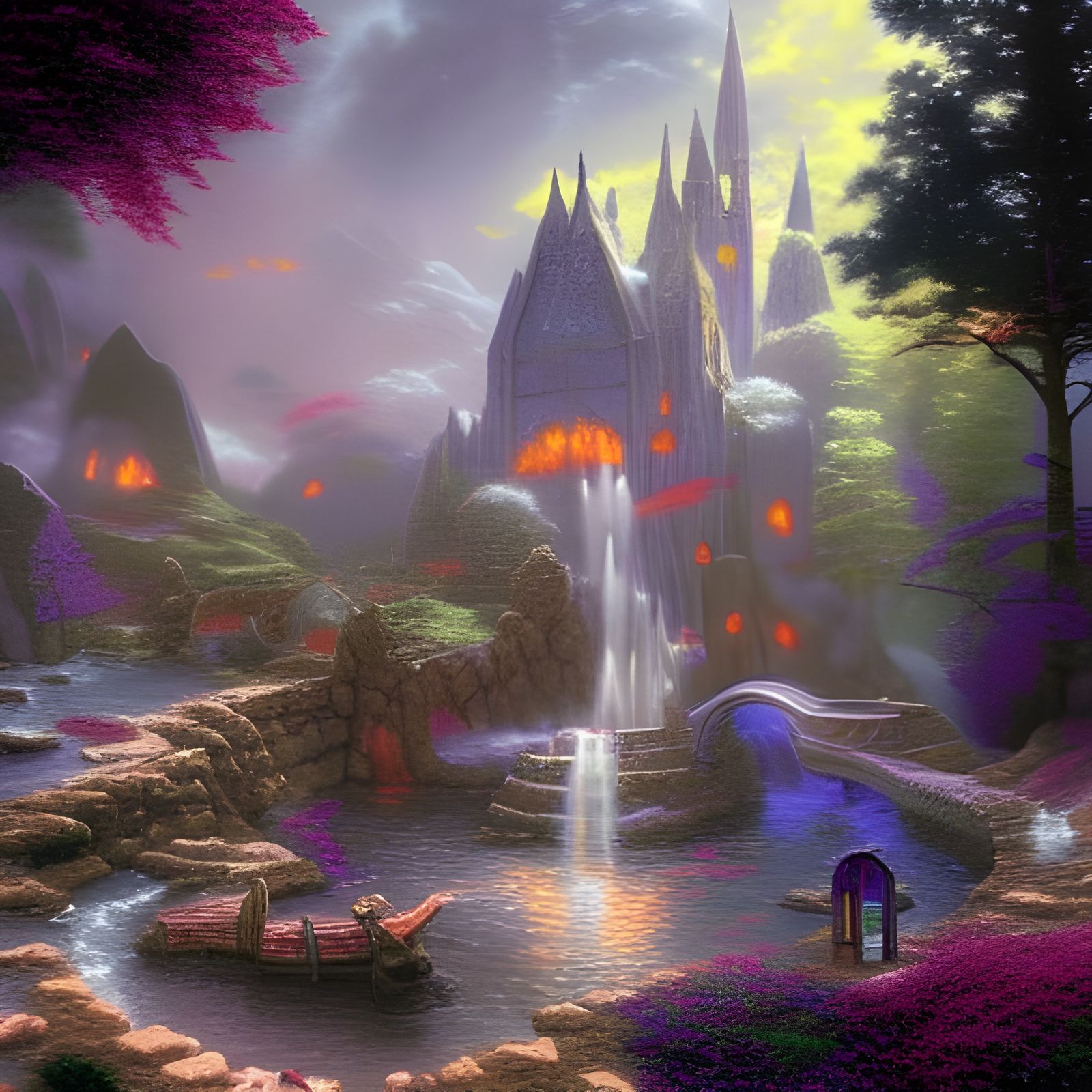 Ethereal Fantasy Landscape in Thomas Kinkade Style