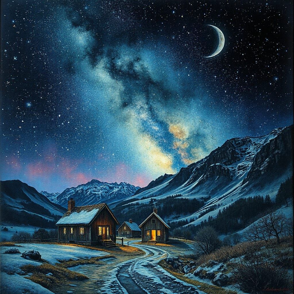Starry Skies Over Sleepy Norway Village