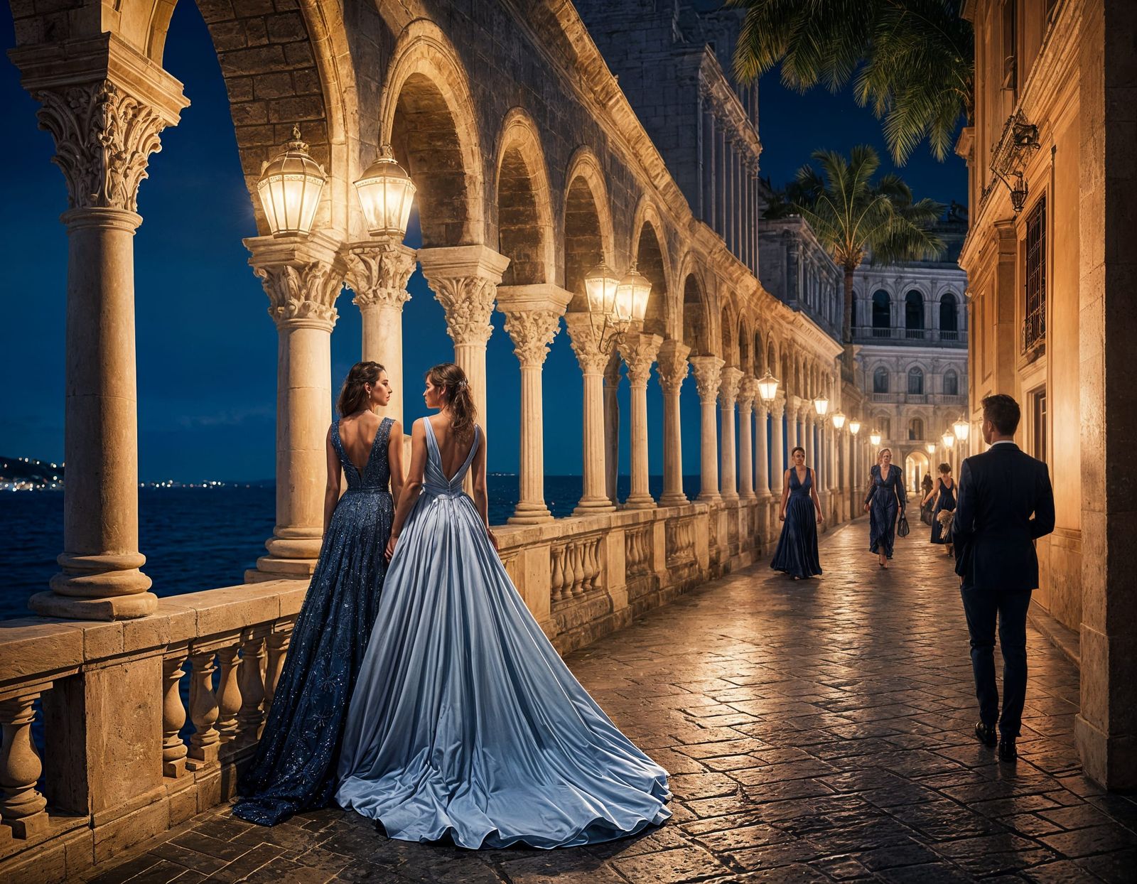 Elegant Party on Ancient Fortress Battlements Overlooking Ad...