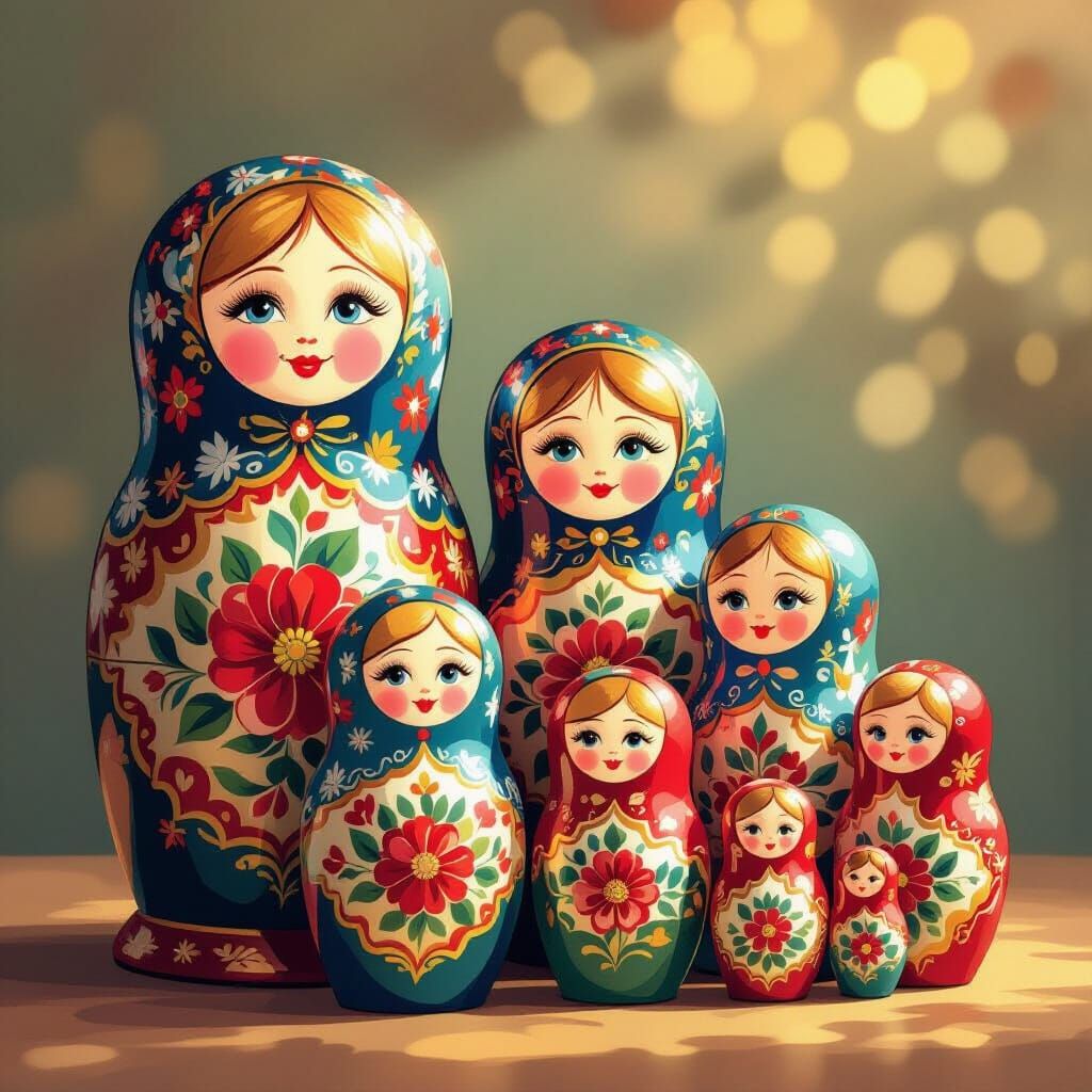 Vibrant Matryoshka Dolls in Classic Folk Art Style