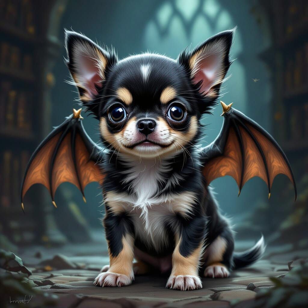 Chihuahua Puppy Transforms Into Gothic Gargoyle