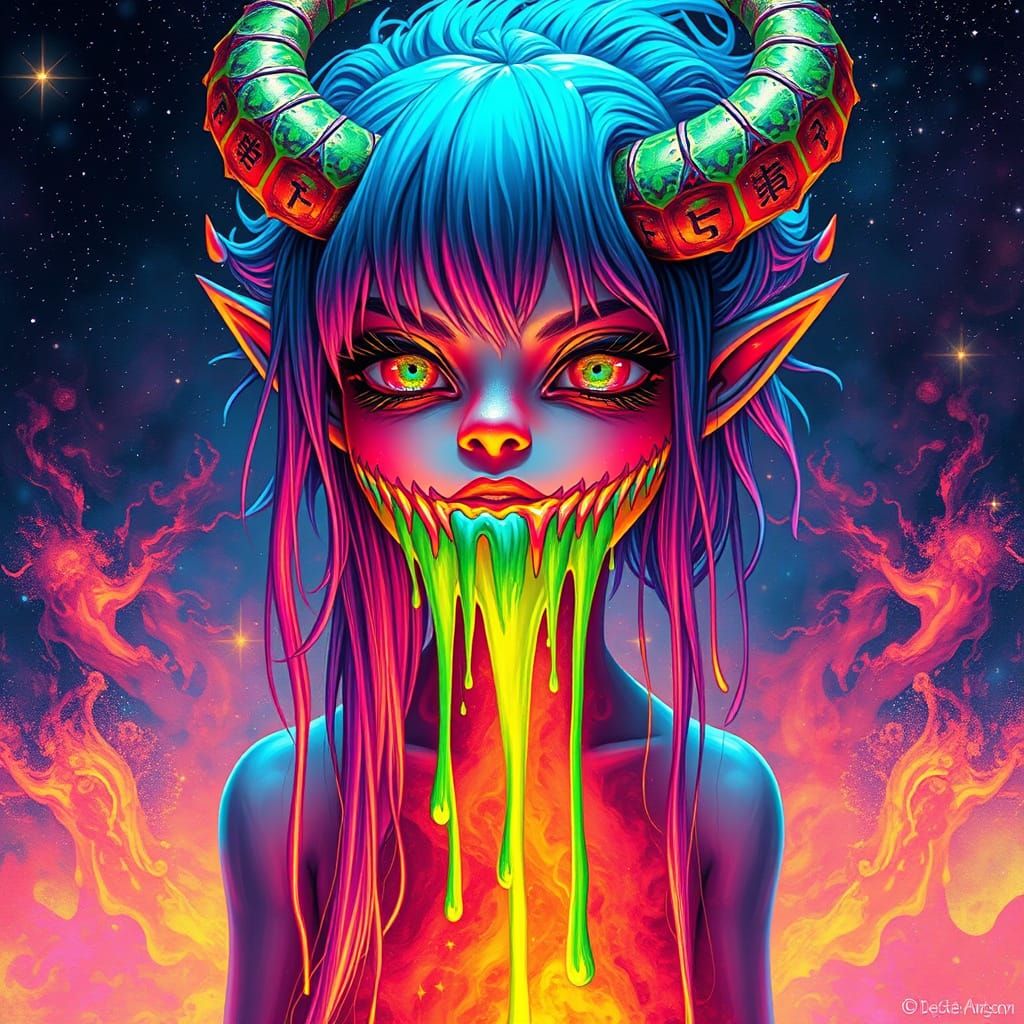 Surreal Technomystical Demon Girl in Digital Graffiti Style