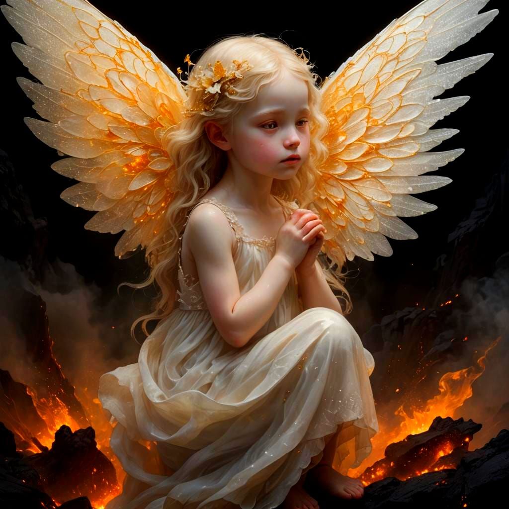 a small child with delicate, translucent wings personificati...