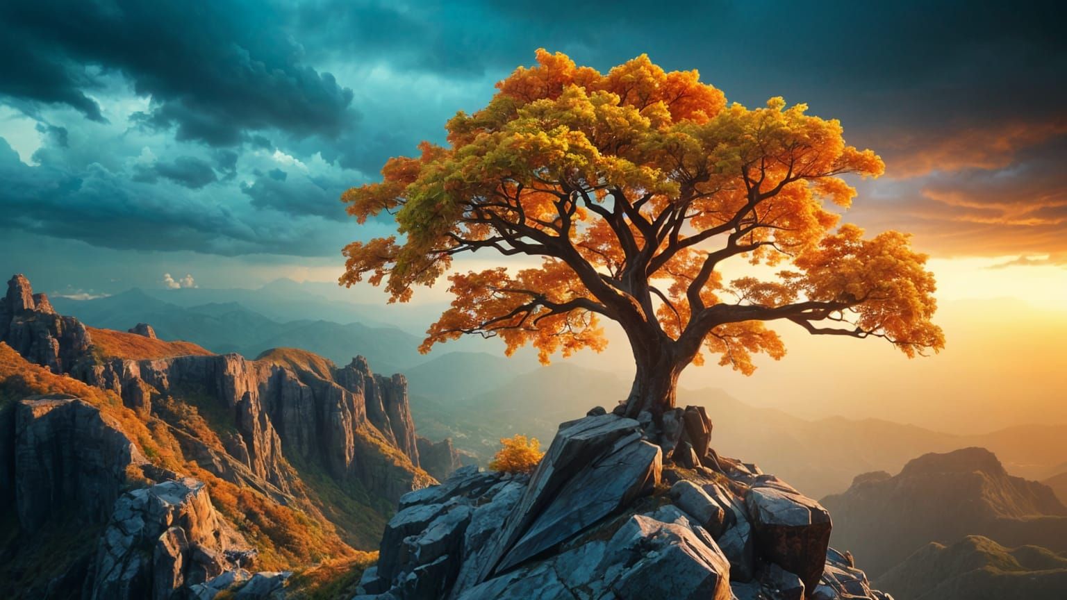 Ancient Chrome Tree on a Grand Mountain Landscape