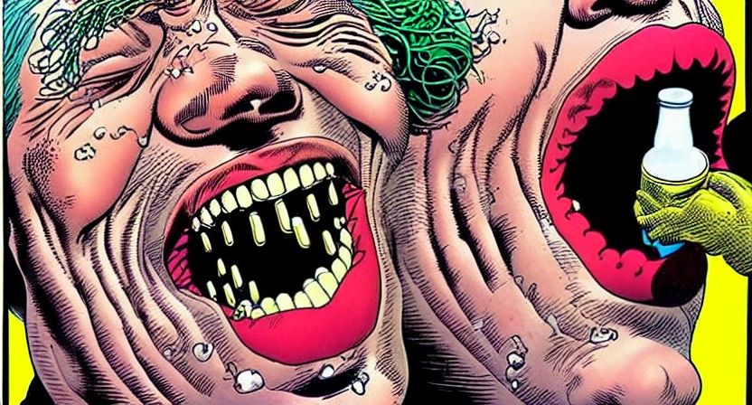 Hyperdetailed Comic Panel of Laughing Man