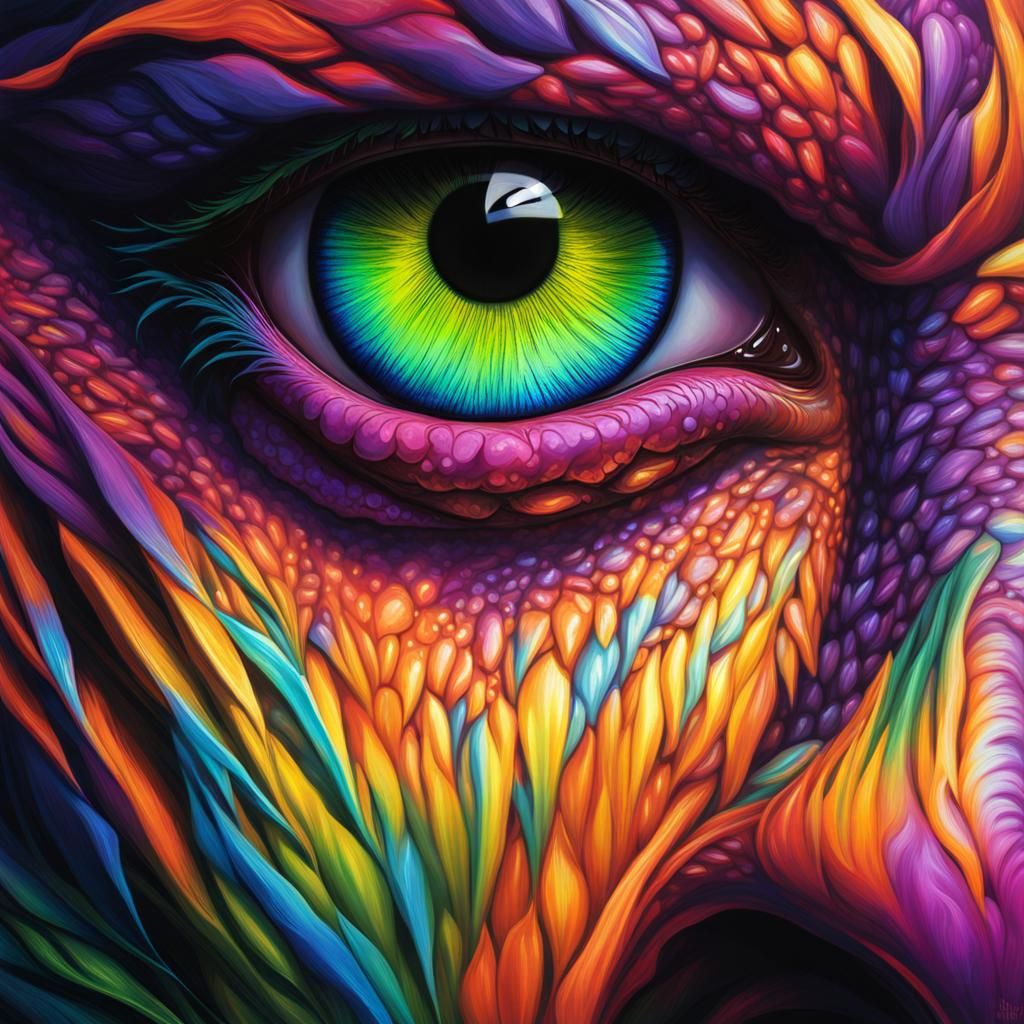 Realistic Dragon Eye with Rainbow Iris