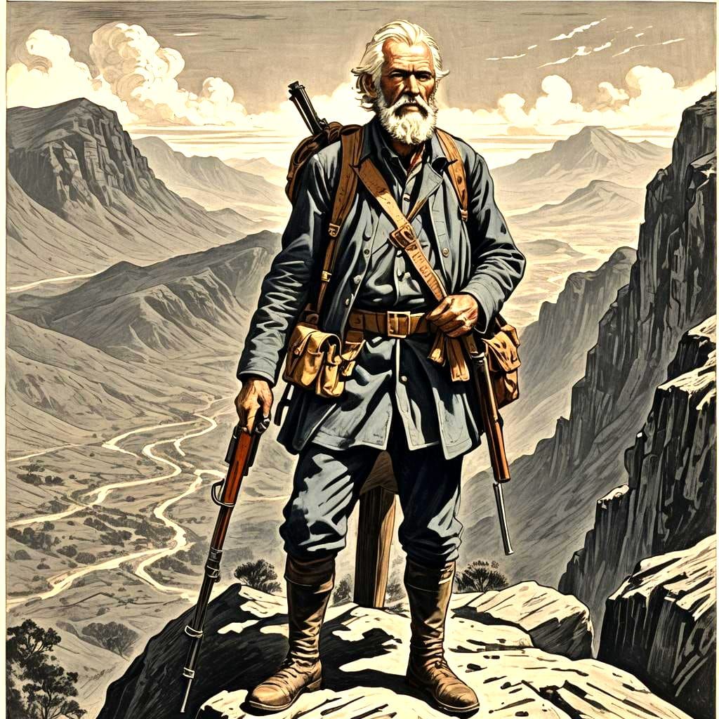 Allan Quatermain Illustration in Woodcut and Linocut Style