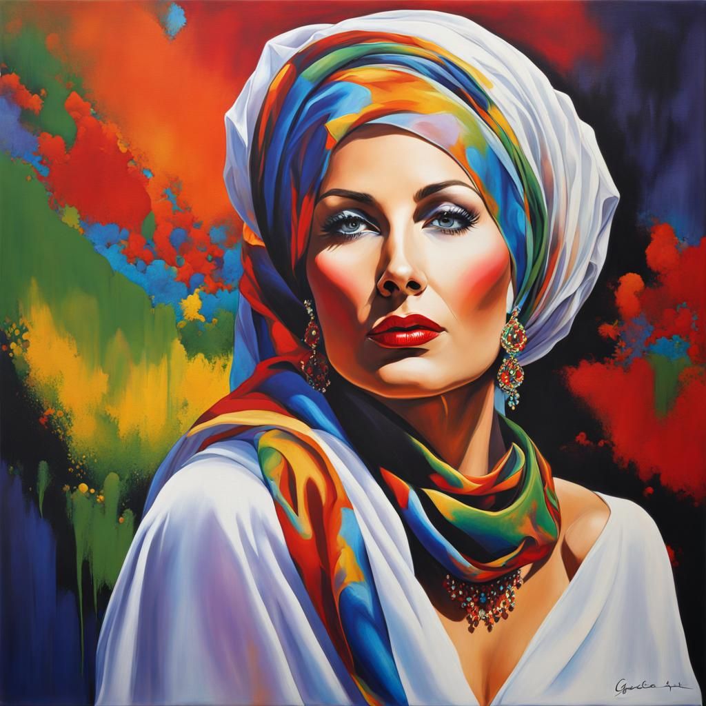 Glamorous Lady in Polychromatic Graffiti Art