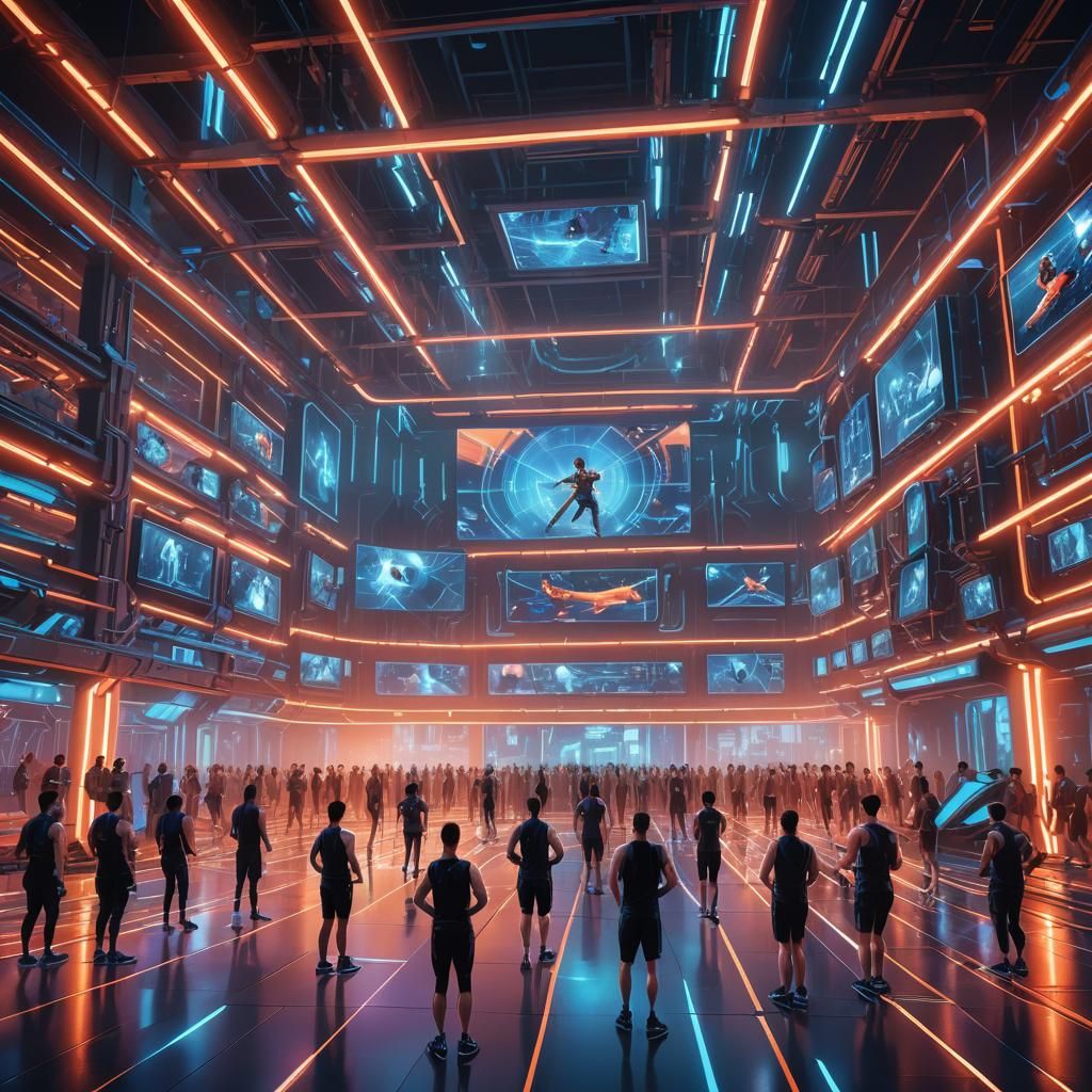 Futuristic Gym Concept Art in Neon Cyberpunk Style