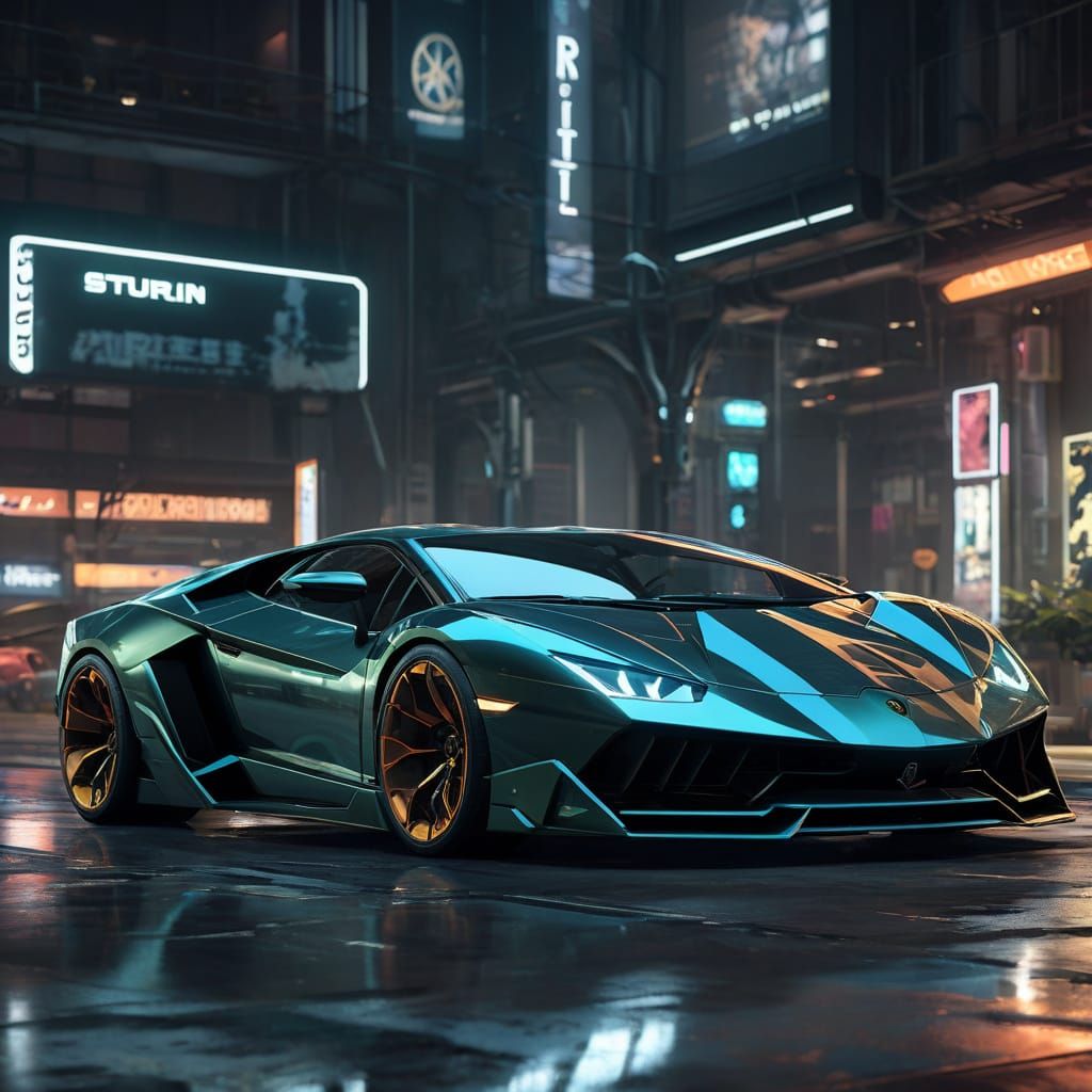 Futuristic Lamborghini in Neon Concept Art Style