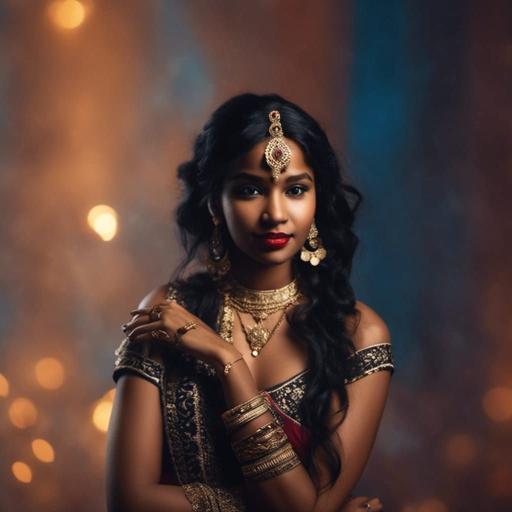 Dark-Skinned Hindu Girl Portrait with Sidelight
