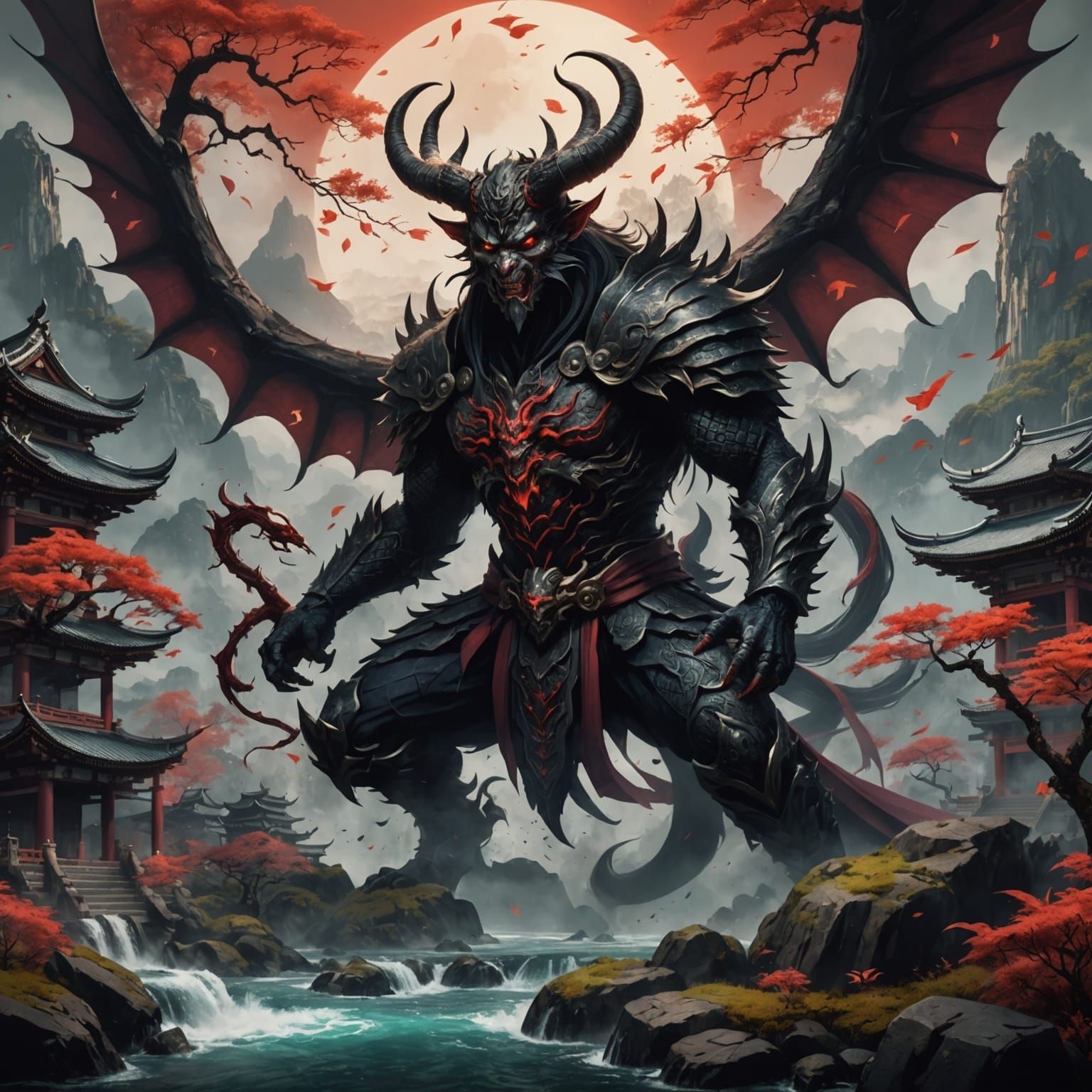 Lucifer in Japanese Ink Painting Style