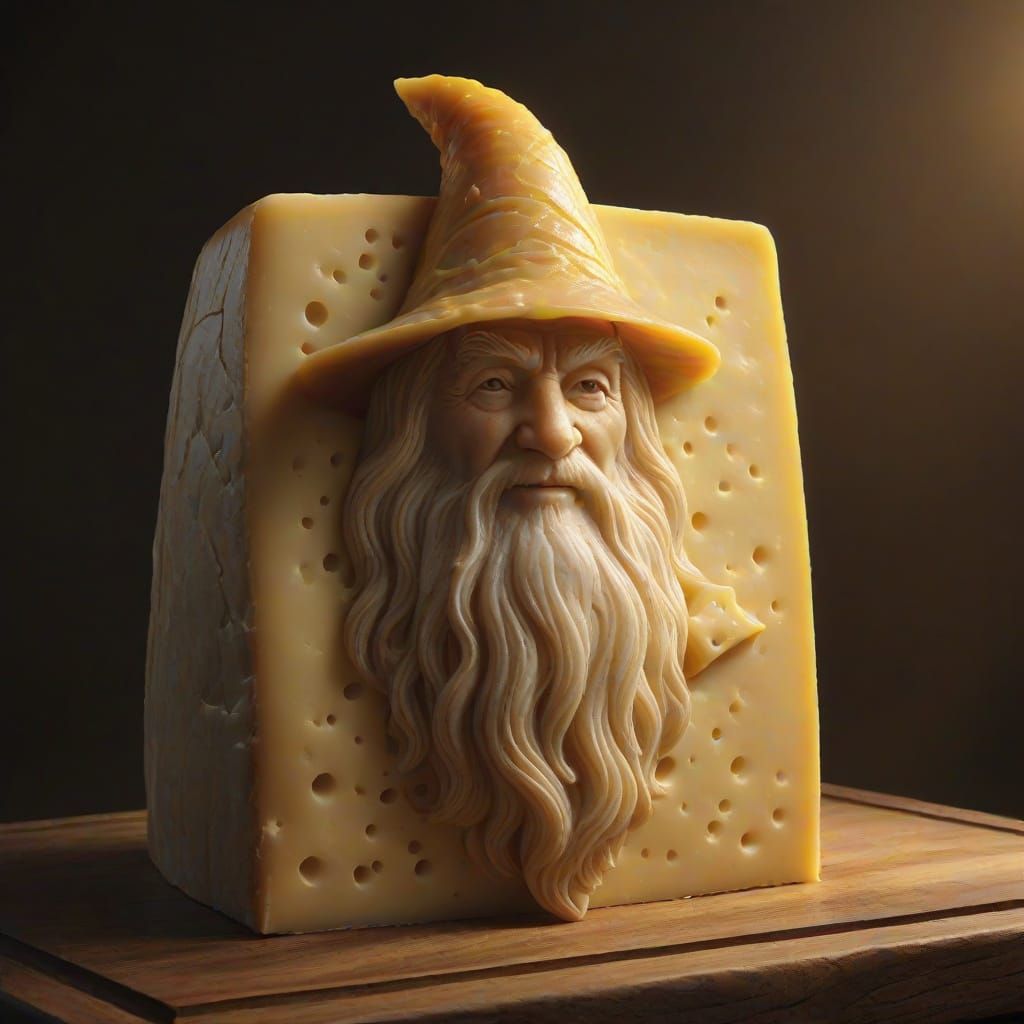 Surreal Gandalf Cheese Wizard Casting Glow as Oil Painting