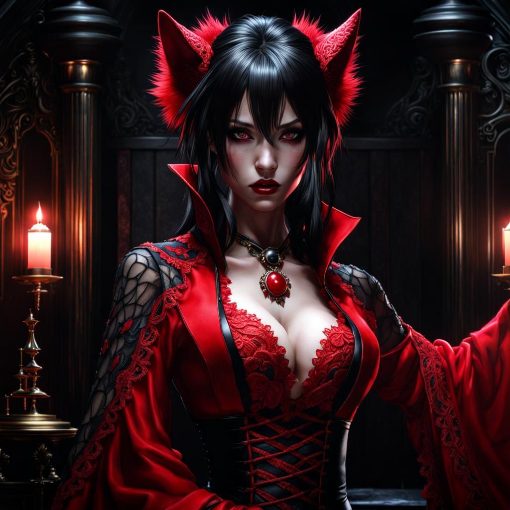 Gothic Black Werewolf Mistress in Bathroom, Splash Art