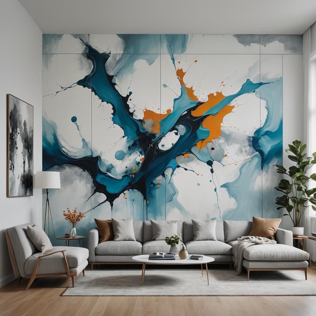 Surreal Painting in Ultramodern Minimalist Living Room