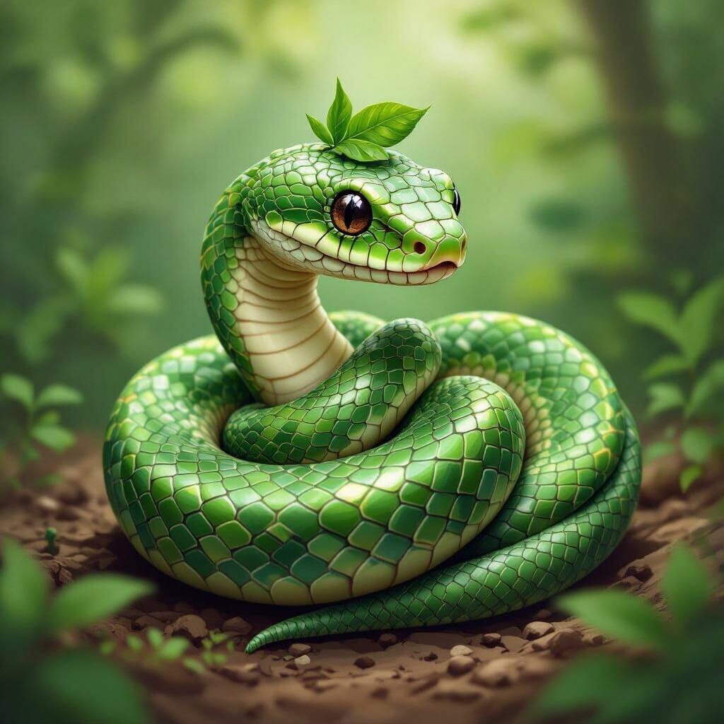 Adorable Baby Snake in Whimsical Forest Setting