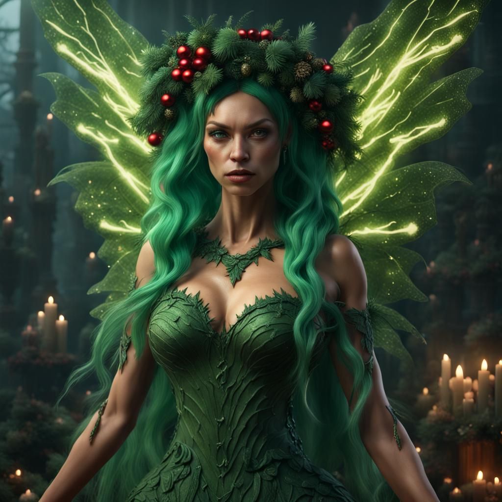 Hyperrealistic Evil Fairy Christmas Wreath: 8K Art