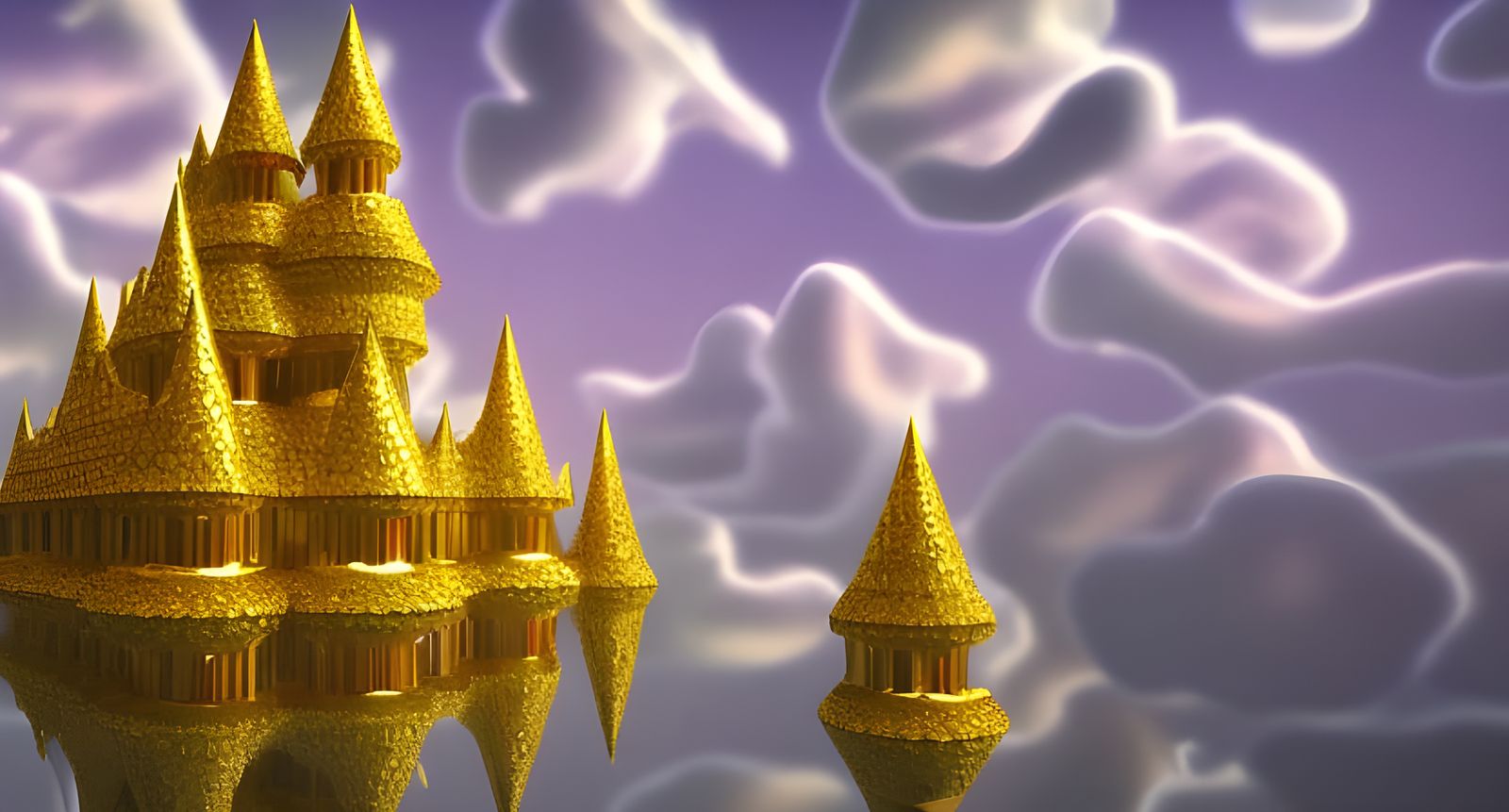 Crystal and Gold Castle Floating in Clouds