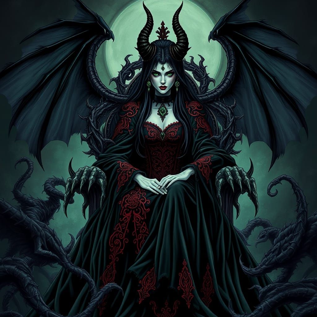 Daemon Queen Summons Unholy Horde in Gothic Fantasy Style