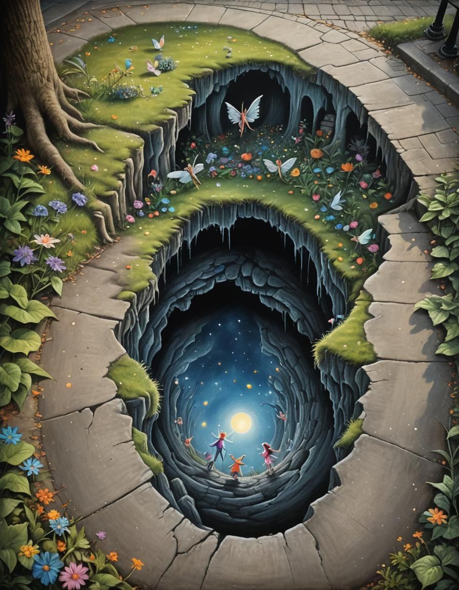 Surreal Chalk Art Portal to Fairy World