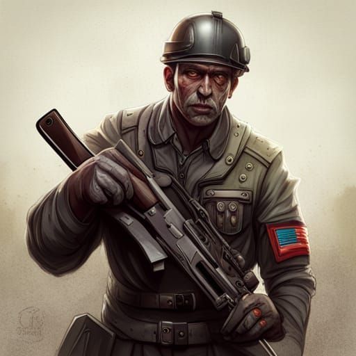 Zombie Soldier Portrait in Detailed Splash Art Style