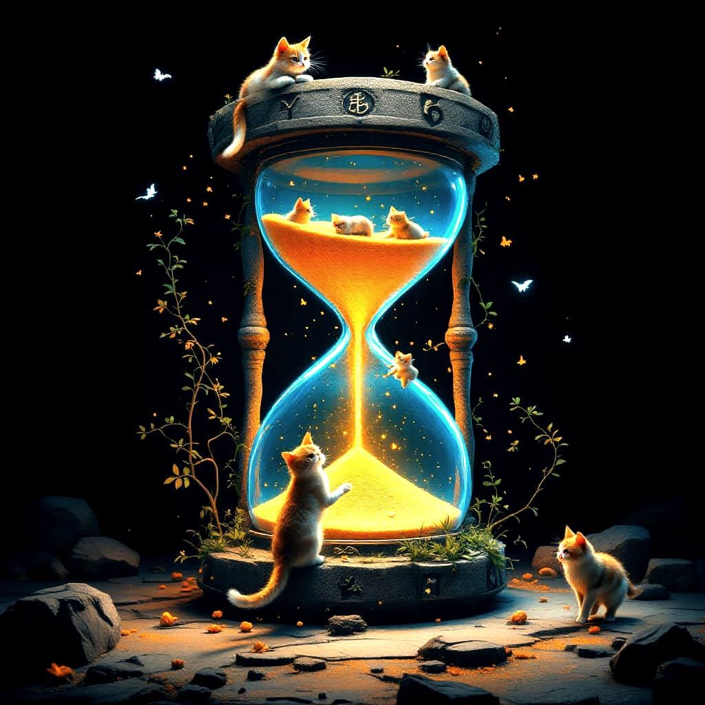 Cats Playing in Hourglass: Fantasy Concept Art