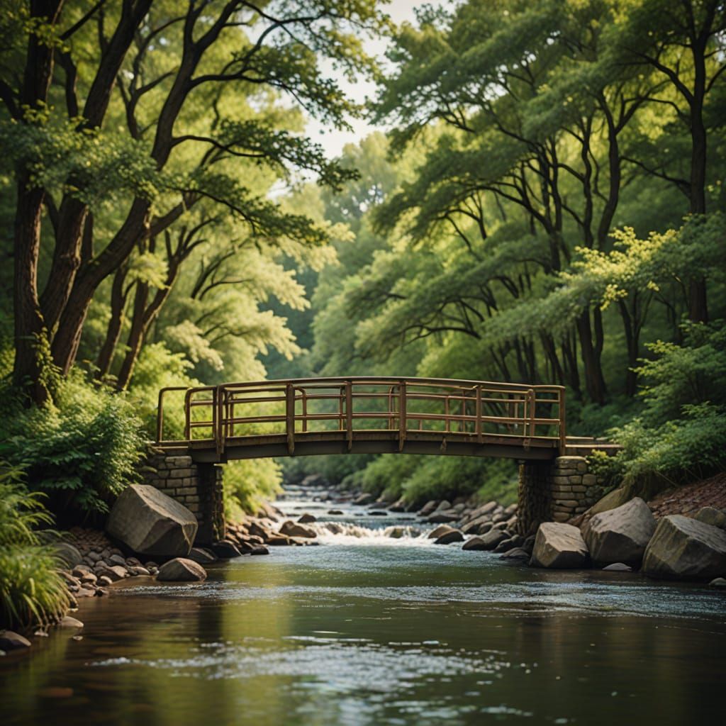 Vibrant Green and Beige Masterpiece Bridge over Troubled Wat...