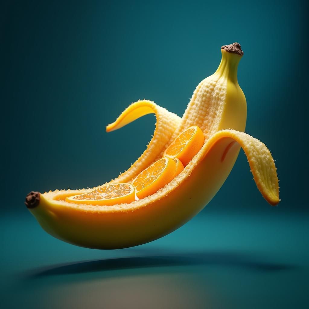 Photorealistic Banana with Mandarin Interior
