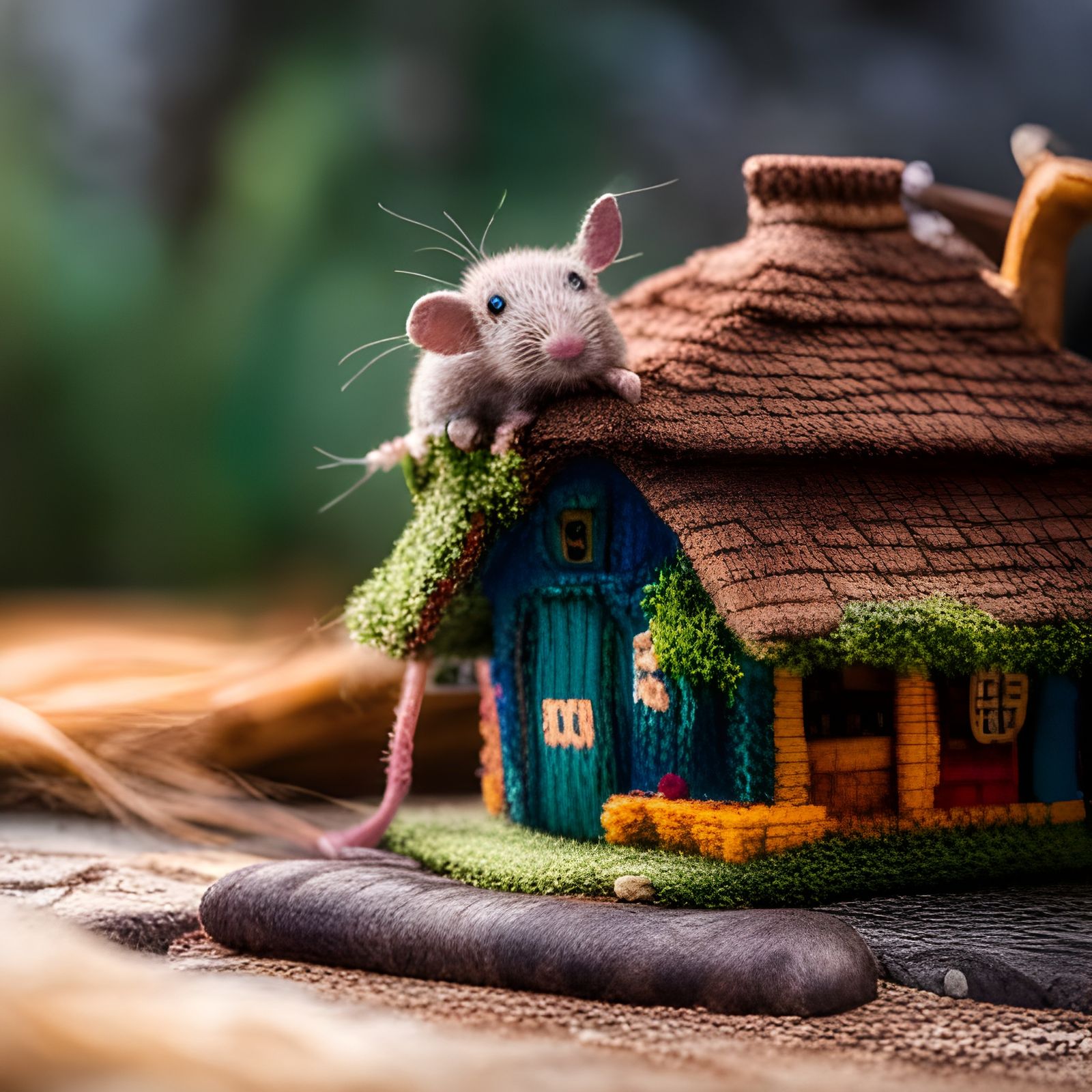 Hyperrealistic Woolen Mouse Hobbit Home