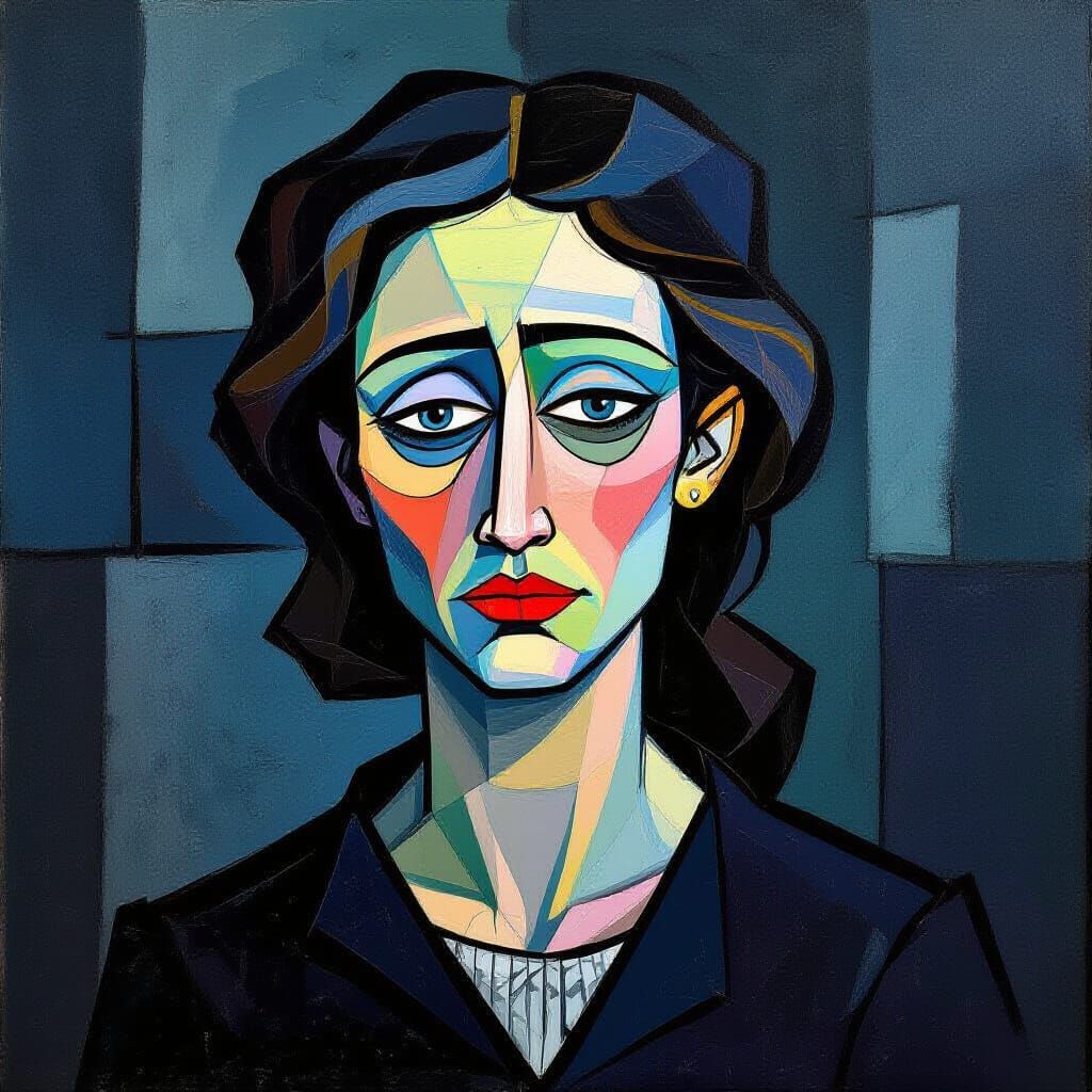 Haunting Cubist Portrait of a Melancholic Woman