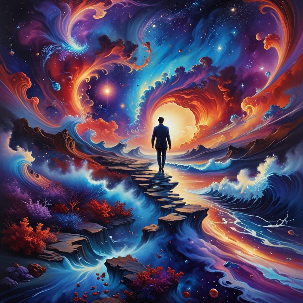 Ethereal Cosmic Traveler in Vibrant Oil Painting