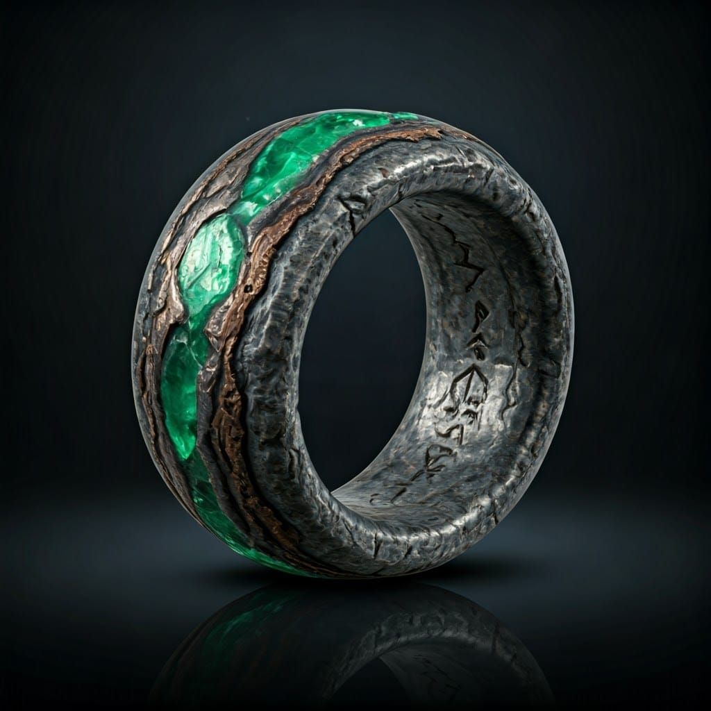 Polished Earth Ring with Emerald Glowing