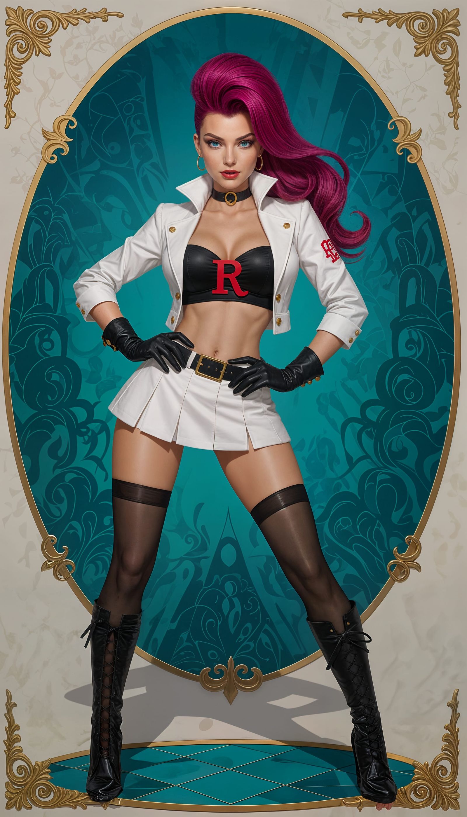 Magenta-Haired Woman in Action Pose, Digital Art