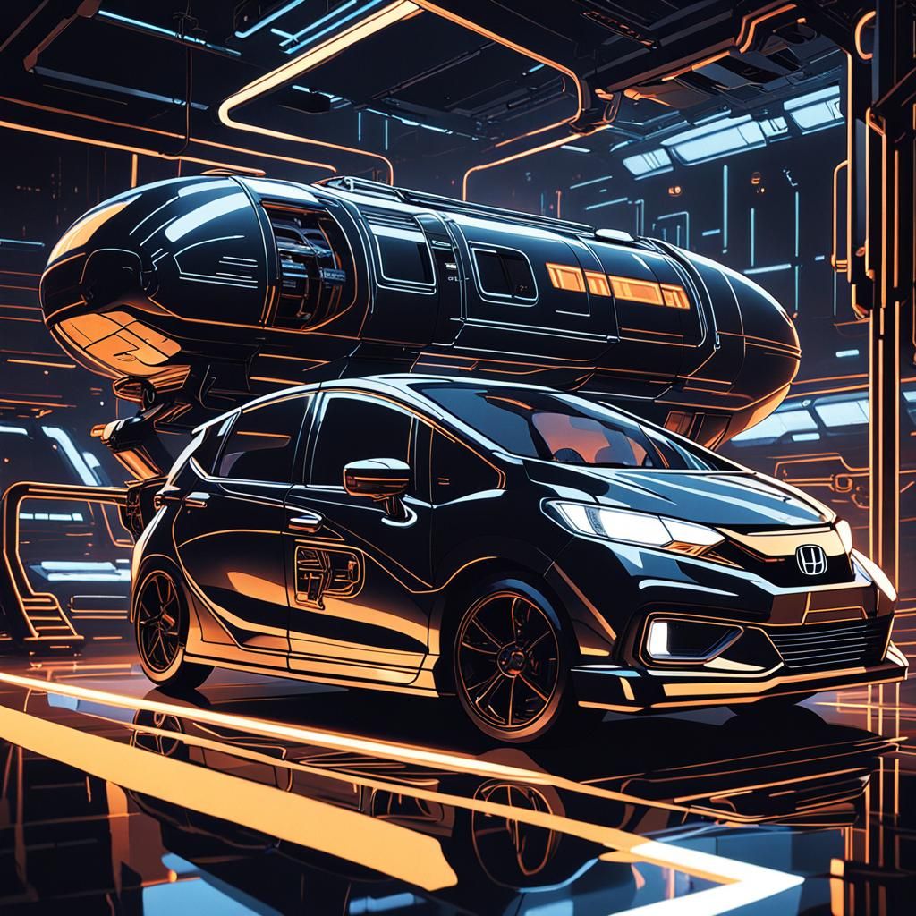 Honda Fit in Millennium Falcon: Sci-Fi Illustration
