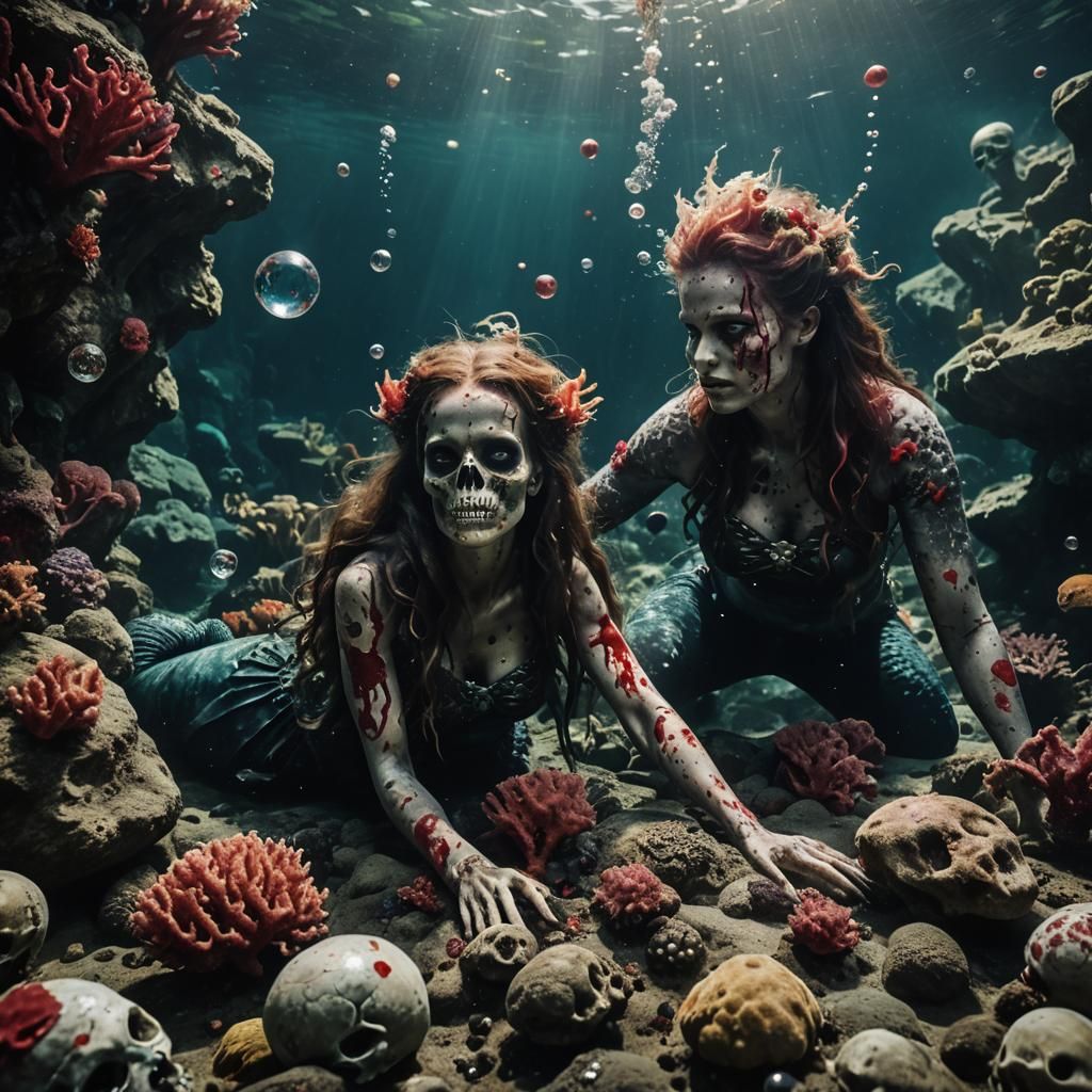 Underwater Horror Mermaid in a Cinematic Film Still