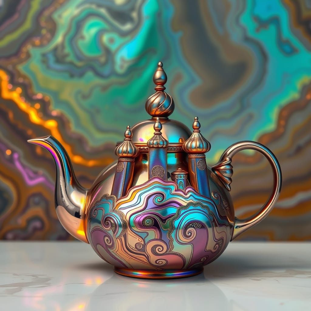 Surreal Teapot in Shimmering Spectral Colours with Iridescen...
