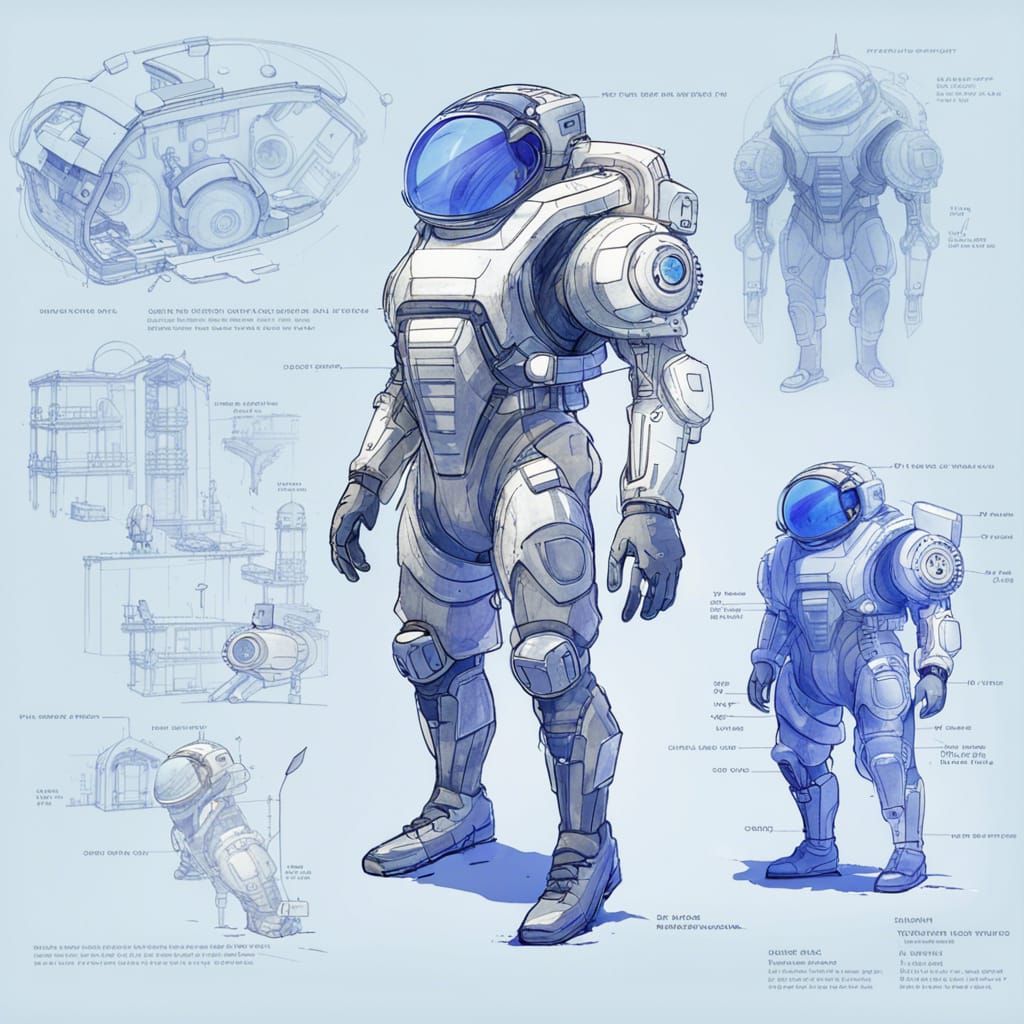 Exosuit Blueprint Concept Art from a Sci-Fi Game