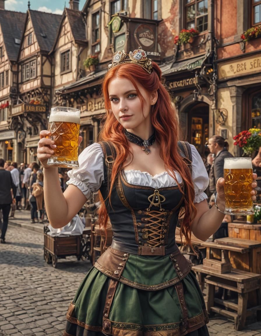 Steampunk Waitress at Oktoberfest in Bavarian City
