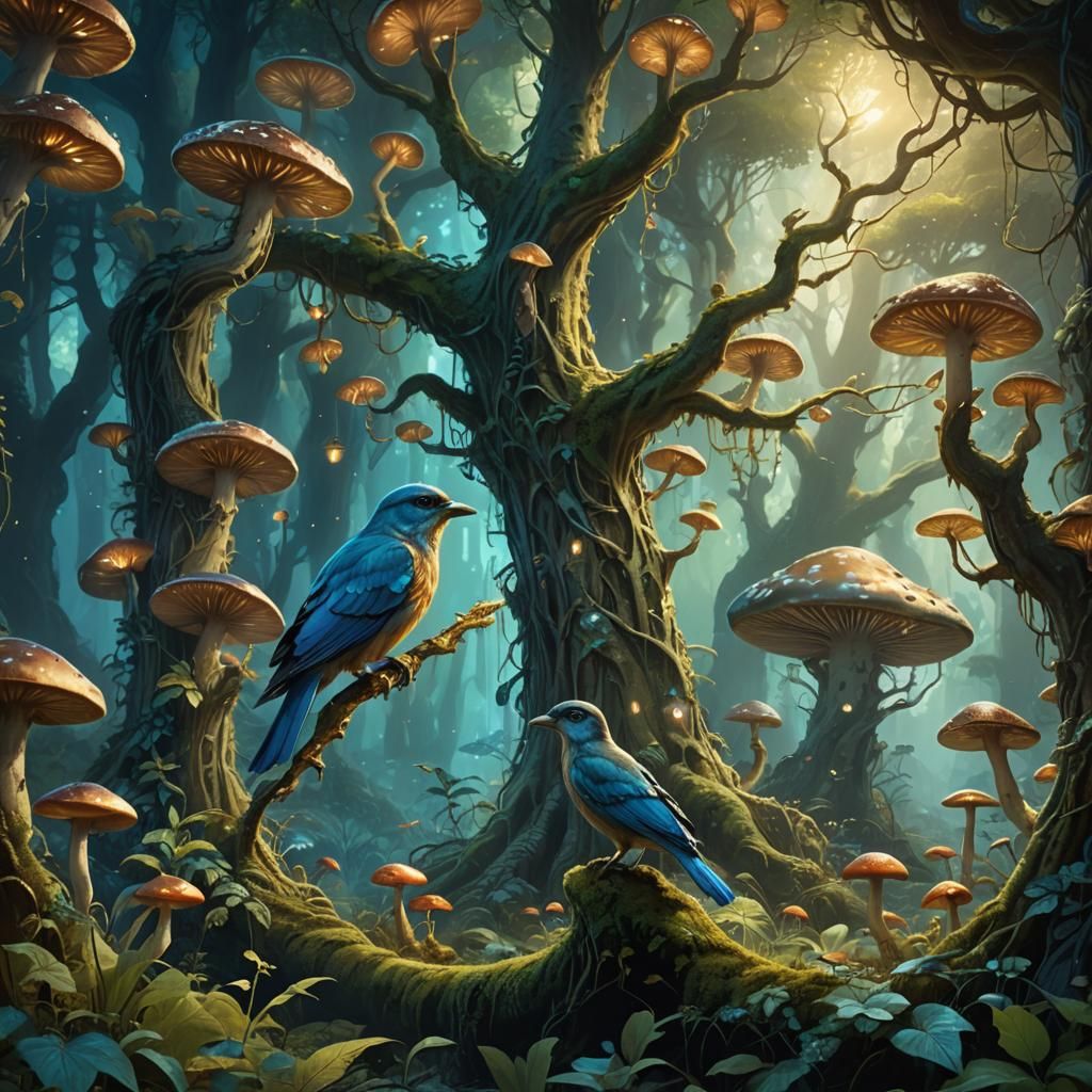 Mystical Forest Bird Person in Fantasy Art Style