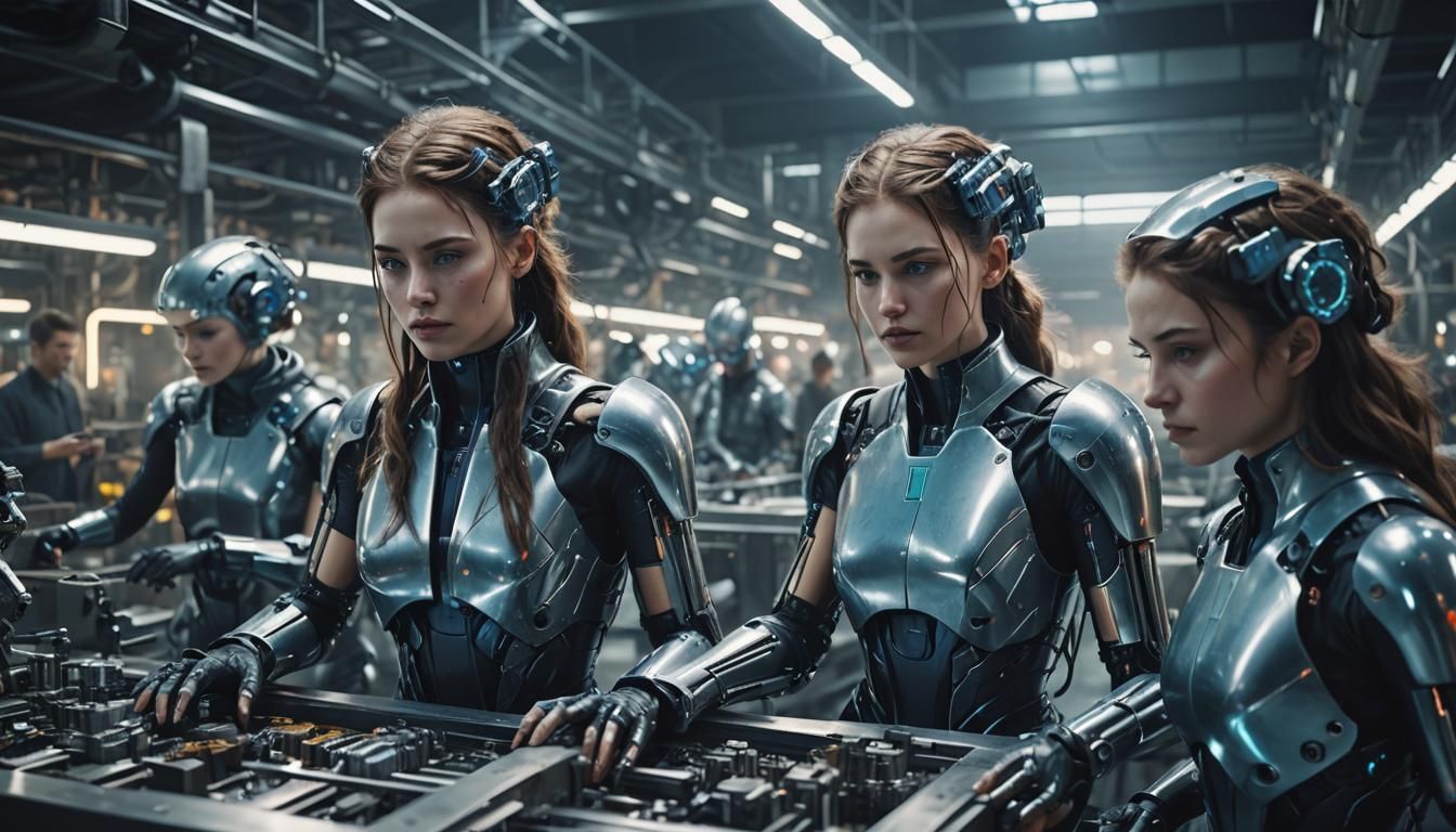 Sci-Fi Industrial Plant: Dismantling Female Cyborgs