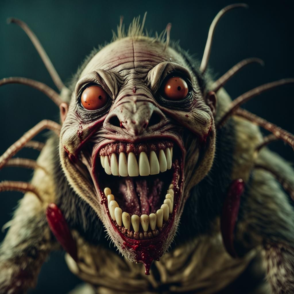 Zombie Monkey Clown Hybrid Creature: Cinematic Film Still