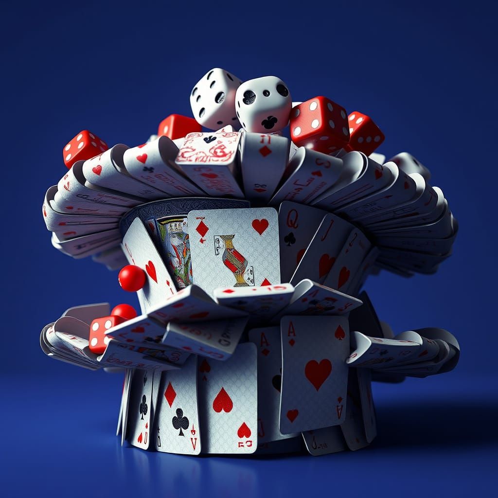 Fantastical Hat of Playing Cards Adorned with Dice
