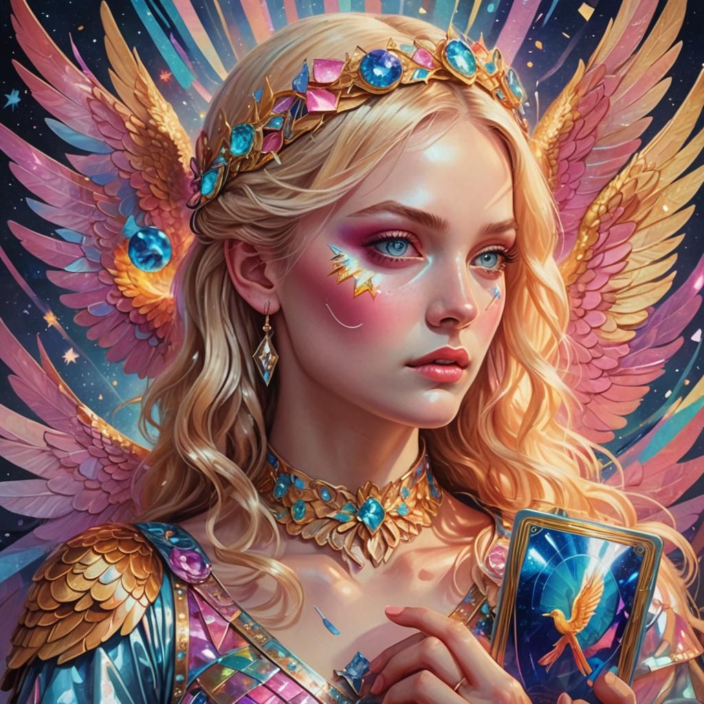 Tarot Reader with Phoenix in Candy Art Style